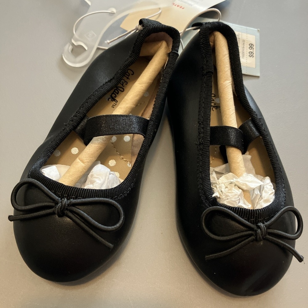 Cat & Jack Ballet Flats Toddler Girls 5 Black NWT Becca Slip On Bow Shoes